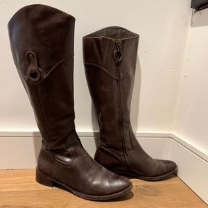 Tall soft leather riding boots with full length side zipper